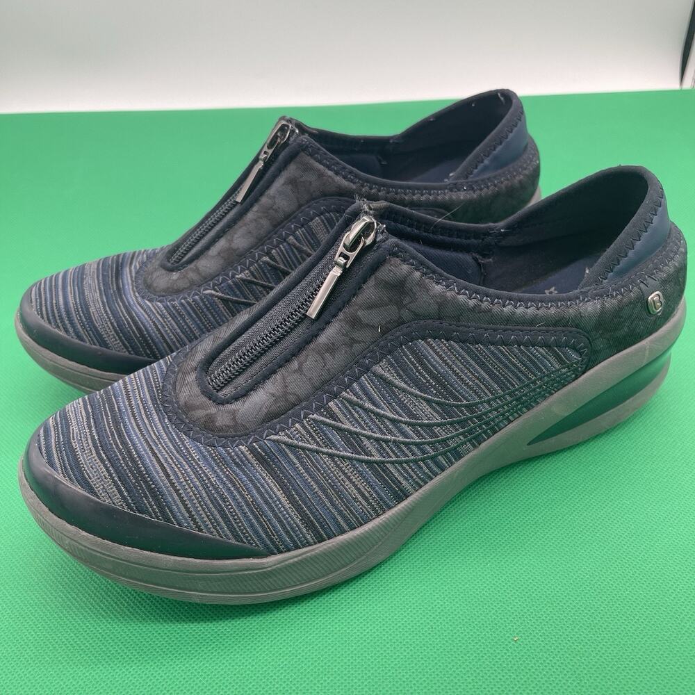 Bzees Fancy Womens Slip On Sneakers 9.5 M Blue Front Zip Washable Comfort Shoes